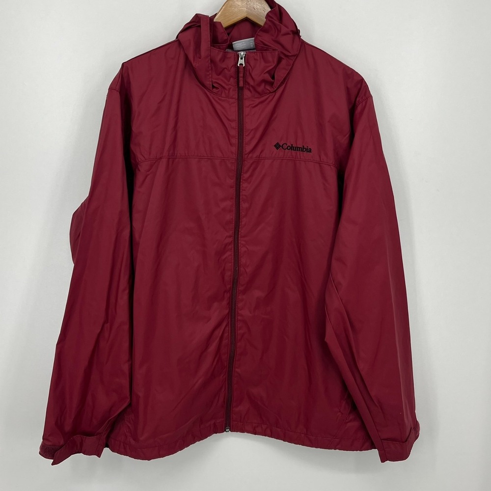 Columbia Windbreaker Jacket Men's XL Red Full Zip Embroidered‎ Logo Nylon